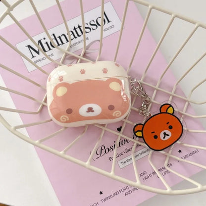 Cute Rilakkuma Bear AirPods Case for Pro 3/2/1 & 4/3/2/1 Soft Silicone Shockproof Cover with Keychain Kawaii Gift for Women