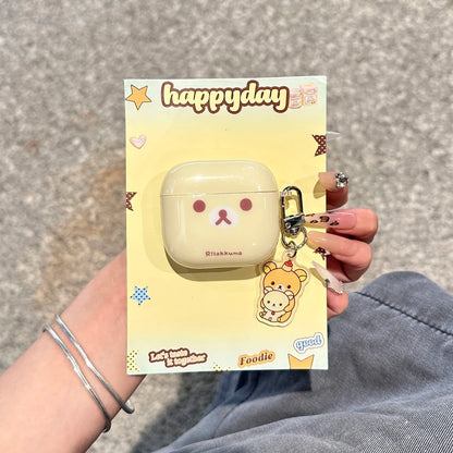 Cute Cartoon Rilakkuma Bear Earphone Case For Airpods 4 2 3 1 Pro 3 2 Wireless Bluetooth Headset Protective Cover With Pendant