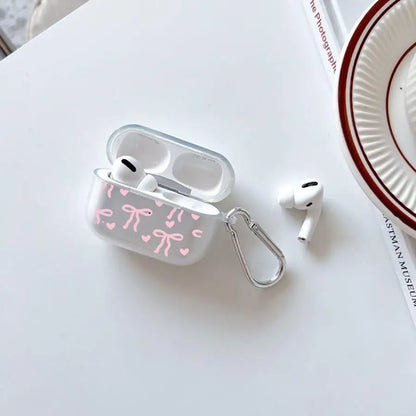 Cute Pink Heart Bow Case For Airpods Pro3 Pro2 4 2 3 Pro 1 Clear Earphone Cases Cover