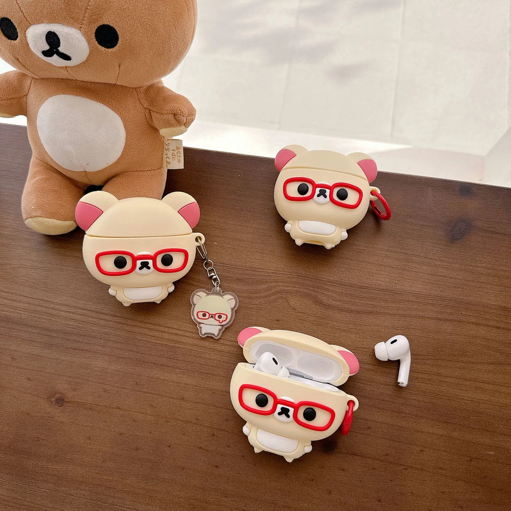 3D Cute Cartoon Rilakkuma Bear Earphone Case For Airpods 5 1 2 3 4 Pro 2 3 Wireless Bluetooth Headset Protective Hard Cover