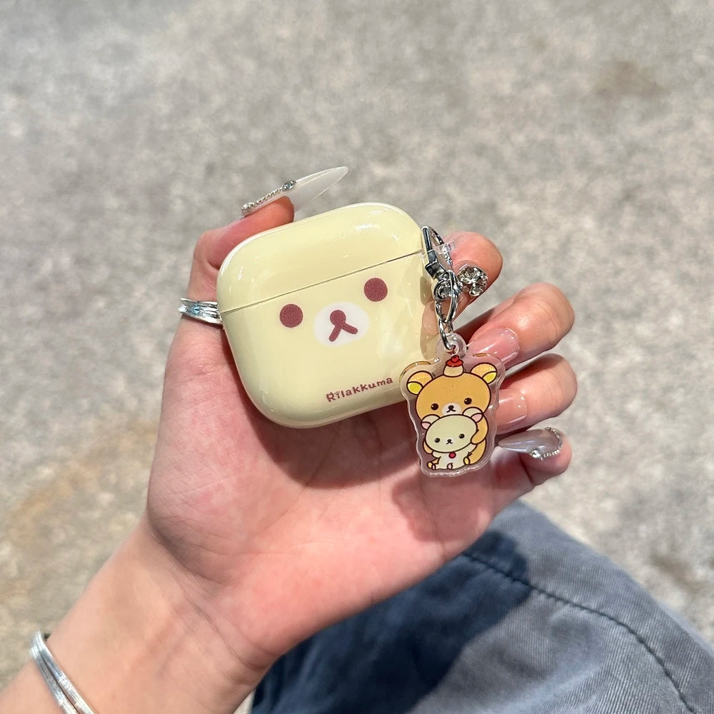 Cute Cartoon Rilakkuma Bear Earphone Case For Airpods 4 2 3 1 Pro 3 2 Wireless Bluetooth Headset Protective Cover With Pendant