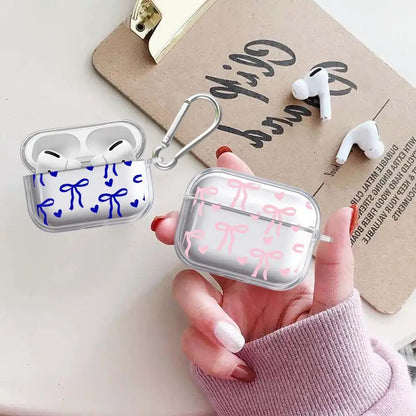 Cute Pink Heart Bow Case For Airpods Pro3 Pro2 4 2 3 Pro 1 Clear Earphone Cases Cover