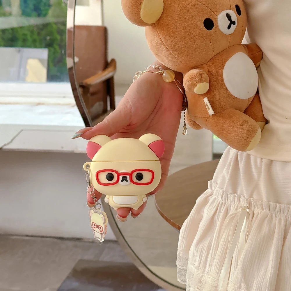 3D Cute Cartoon Rilakkuma Bear Earphone Case For Airpods 5 1 2 3 4 Pro 2 3 Wireless Bluetooth Headset Protective Hard Cover