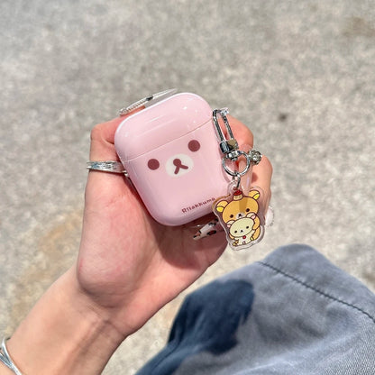 Cute Cartoon Rilakkuma Bear Earphone Case For Airpods 4 2 3 1 Pro 3 2 Wireless Bluetooth Headset Protective Cover With Pendant
