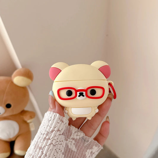 3D Cute Cartoon Rilakkuma Bear Earphone Case For Airpods 5 1 2 3 4 Pro 2 3 Wireless Bluetooth Headset Protective Hard Cover