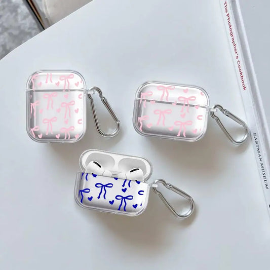 Cute Pink Heart Bow Case For Airpods Pro3 Pro2 4 2 3 Pro 1 Clear Earphone Cases Cover