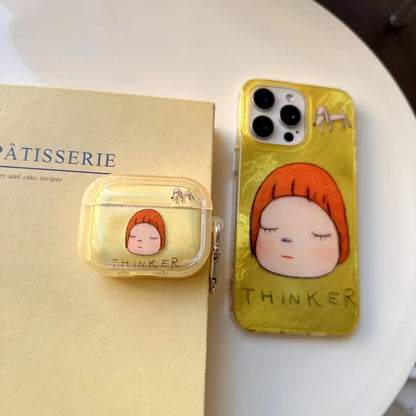 Cartoon little girl Case For AirPods 4 2 1 3 Pro2 Case Cover Coque headphones Soft TPU Soft Silicone Protective Cover AirPods 4