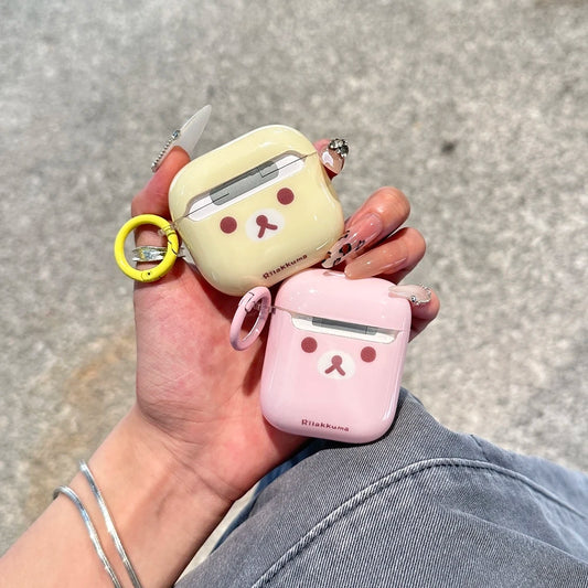 Cute Cartoon Rilakkuma Bear Earphone Case For Airpods 4 2 3 1 Pro 3 2 Wireless Bluetooth Headset Protective Cover With Pendant